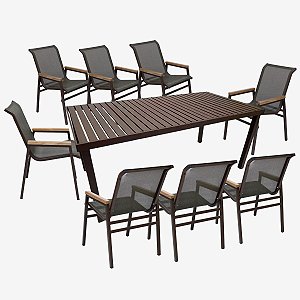 Jogo De Mesa Retangular Alumínio 8 Cadeiras Praia De Jardim Piscina Jantar