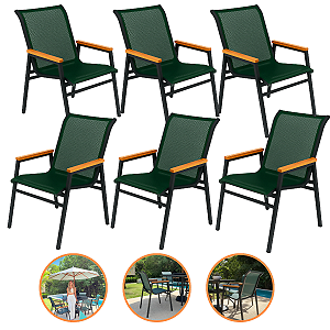 Kit 6 Cadeiras Modelo Praia Premium Tela Sling Alumínio Resistente Sol Chuva Maresia