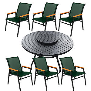 Conjunto Mesa Giratória 6 Poltronas Cadeiras Modelo Praia Nossa Kasa Cor Verde Lançamento