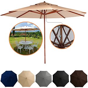Guarda Sol Ombrelone Madeira 3m Com Proteção UV Para Piscina Jardim