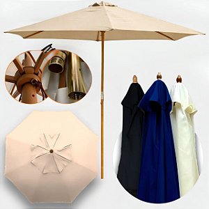 Guarda-Sol de Madeira 3 Metros Bipartido Solar Pro para Piscina e Jardim