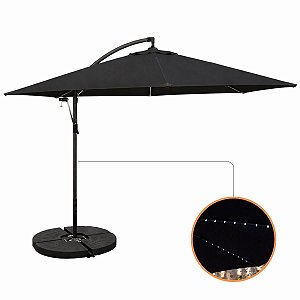 Sombreiro Ombrelone Lateral 3,00m Com LED e Painel Solar Suspenso e Manivela