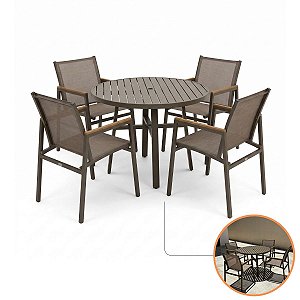 Conjunto De Mesa Verona Premium Cadeiras Alumínio Para Piscina E Jardim