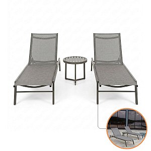 Par Espreguiçadeiras Alumínio Tela Sling e Mesa Auxiliar Verona Premium
