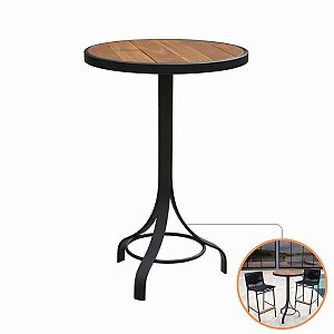 Mesa Bistrô Alta Alumínio E Madeira Maciça Área Gourmet Varanda Premium