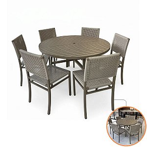 Jogo Mesa Alumínio 6 Cadeiras Fibra Sintética Área Externa