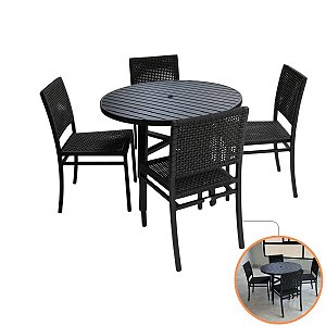 Jogo De Mesa 4 Cadeiras Fibra Sintética Área Externa Lazer