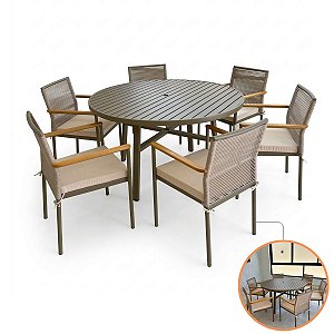 Jogo Mesa 6 Cadeiras Corda Náutica Para Varanda E Piscina