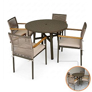 Jogo Mesa 4 Cadeiras Corda Náutica Para Varanda E Piscina