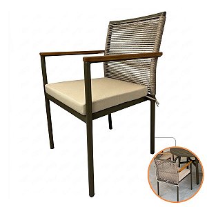 Poltrona Capri Alumínio Corda Náutica Braço Madeira Almofada Impermeável