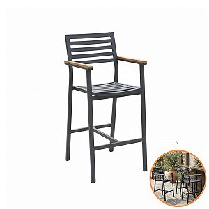 Banqueta Alta Linea Industrial Alumínio Ripado Preta Bar Cozinha