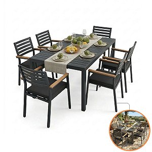 Kit Mesa Grande 6 Cadeiras Alumínio Antiferrugem Com Madeira Maciça Premium