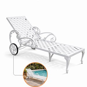 Espreguiçadeira Imperial Alumínio Fundido Com Rodas E Pintura Epóxi Branca