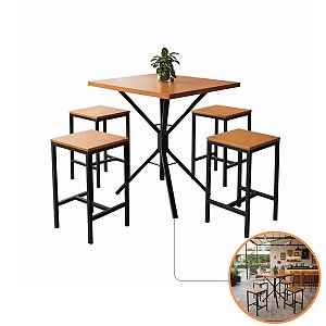 Conjunto Brooklyn Mesa 70x70 4 Banquetinhas Estilo Industrial