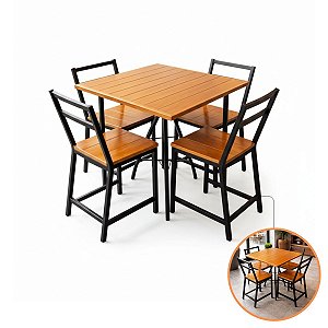Conjunto Manhattan Mesa Jantar Industrial 70x70 4 Cadeiras Madeira