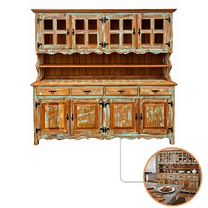 Armário Cristaleira Arca E Oratório Rustico Madeira Maciça 8 Portas 4 Gavetas