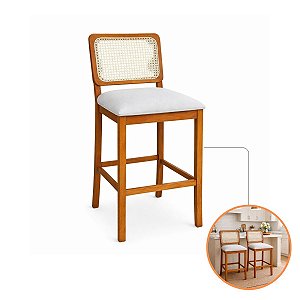 Banqueta  Flora Madeira Peroba Rosa Encosto  Palha Natural Estofada Luxo