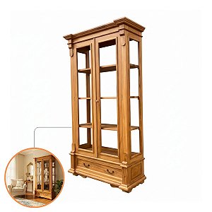 Armário Cristaleira Madeira Maciça Peroba Rosa 2 Portas E Gavetão Luxo