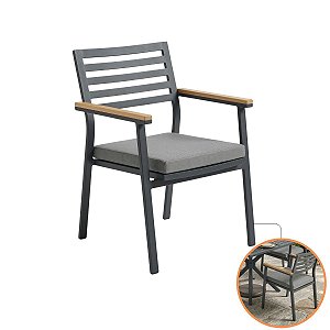 Poltrona Alumínio Linea Ripado Braço Madeira E Almofada Impermeável