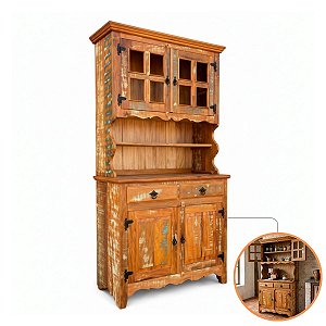 Armário Farmácia Tiradentes 4 Portas 2 Gavetas Madeira Maciça Peroba Rosa Rústico