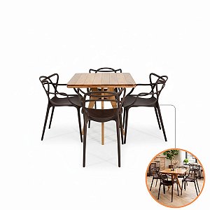Conjunto Mesa Quadrada Madeira Nobre E 4 Cadeiras Allegra Para Cafeteria Bar Restaurante