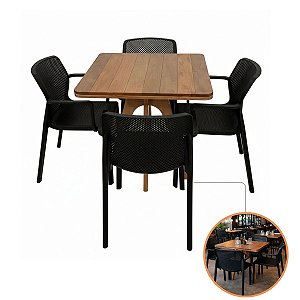 Jogo De Mesa Para Restaurante Madeira Maciça E 4 Cadeiras Sardenha