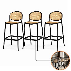 Kit 3 Banquetas Para Balcão Ilha E Área Gourmet Estilo Palha Natural