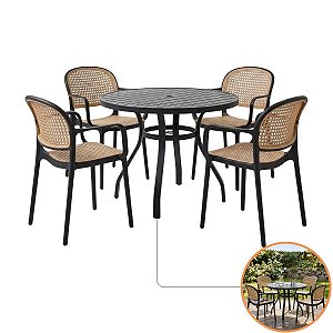 Jogo Mesa Alumínio 90cm E 4 Cadeiras Roma Prática Palha Antiferrugem