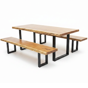 Conjunto Mesa Rústica Texas com 2 Bancos Madeira e Metalon Sob Medida