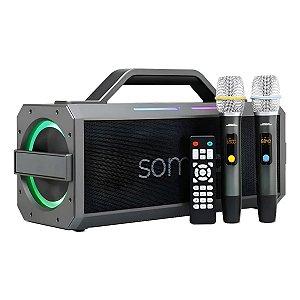 Caixa de Som Amplificada Bluetooth 360W D-XK300 com 2 Microfones, Karaokê e LED RGB