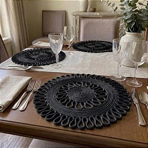 Kit 4 Sousplat Aurora Corda Náutica Trançada para Mesa Posta Preto