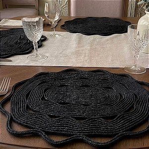 Kit 4 Sousplat Oval Riviera Corda Náutica Trançada Mesa Jantar