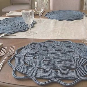 Kit 4 Sousplat Riviera Corda Náutica Cinza Trançada Mesa Jantar