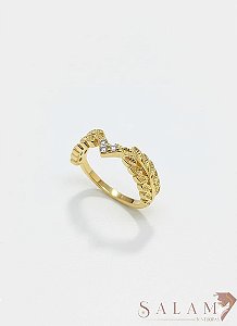 Anel folhas coração cravejado