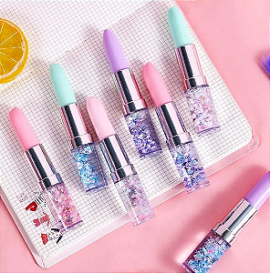 CANETA FORMATO BATOM GLITTER AQUA