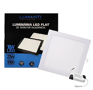 Luminária LED Flat Embutir Quadrada 18W Branco Frio