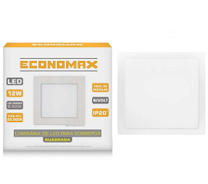 Luminária LED Sobrepor Quadrada 12W Branco Frio