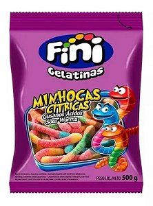 BALA DE GOMA JUJUBA GELATINA MINHOCAS CITRICAS 500G FINI