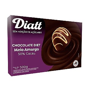 BARRA DE CHOCOLATE MEIO AMARGO 50% CACAU 500G DIATT (SEM ADIÇÃO DE AÇUCAR)