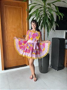 Avental Junino Floral Rosa 100cm