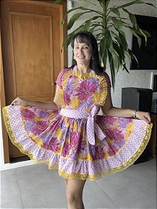 Avental Junino Floral Rosa 120cm