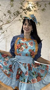 Avental Junino Floral Azul Claro 100cm