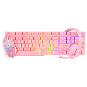 KIT GAMER TECLADO SEMI MECÂNICO + MOUSE GAMER E HEADSET ROSA EG-53