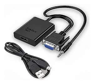 CABO CONVERSOR ADAPTADOR VGA PARA HDMI COM SAÍDA DE ÁUDIO P2 E USB