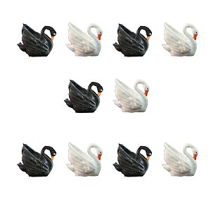 Kit 10 mini Cisne Negro Branco Maquete Mini Mundos Terrário