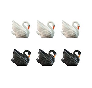 Kit 6 mini Cisne Negro Branco Maquete, Mini Mundos Terrário