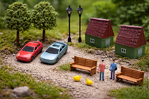 Miniaturas Vilarejo Encantado: Casas, Postes e Pessoas – Maquete Urbana/Diorama