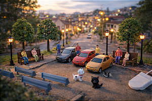 Miniaturas Cidade c/ Carros, Postes - Maquete Urbana – Diorama Terrário