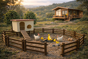 Miniaturas Galinheiro c/ Galinhas, Cercado - Maquete Rural Terrário diorama
