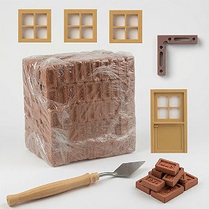Kit 300 Mini Tijolinhos + Porta Janelas Pá Esquadro Maquete - Mad Maker